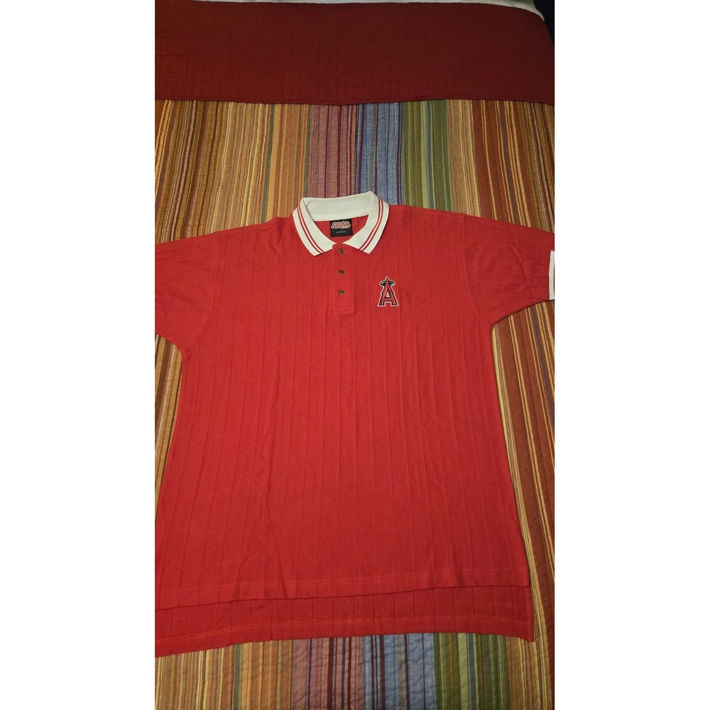 Stitches Los Angeles Angels Mens Red Pinstripe Polo Shirt Embroidered Logo Large